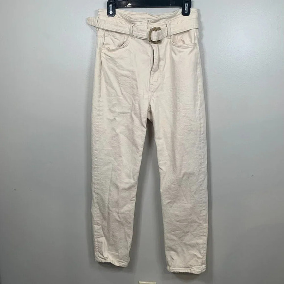 & Other Stories Belted Straight Jeans Cream Size 8 High Rise Straight Ankle - Picture 2 of 10